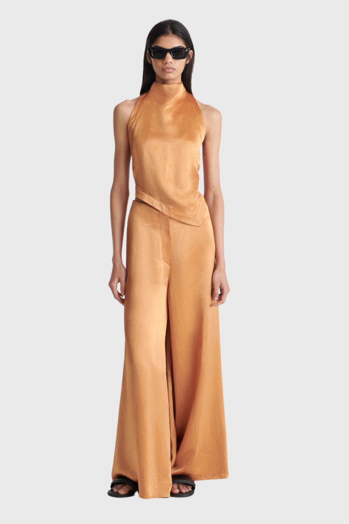 Lush Collective | Nanushka Zaniah Crinkled Satin Wide-Leg Pants | Luxury Women's Trousers