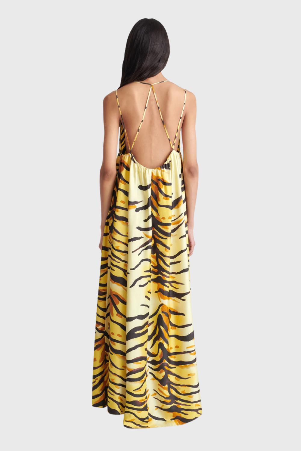 Lush Collective | Nanushka Delphy Printed Silk Twill Maxi Dress in Tiger Print | Luxury Women's Fashion - Back