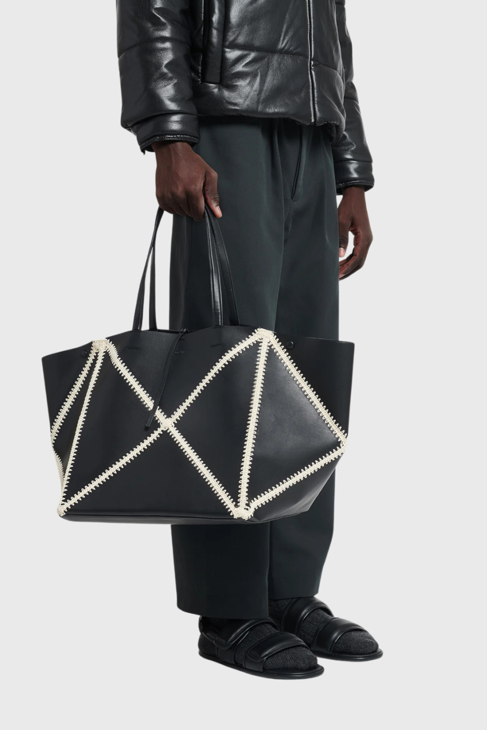 Lush Collective | Nanushka Origami Tote in Black/Crème | Sustainable Luxury Handbag - Model