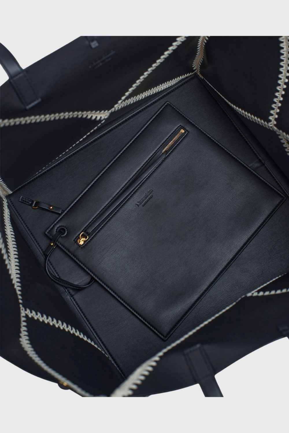 Lush Collective | Nanushka Origami Tote in Black/Crème | Sustainable Luxury Handbag - Inside