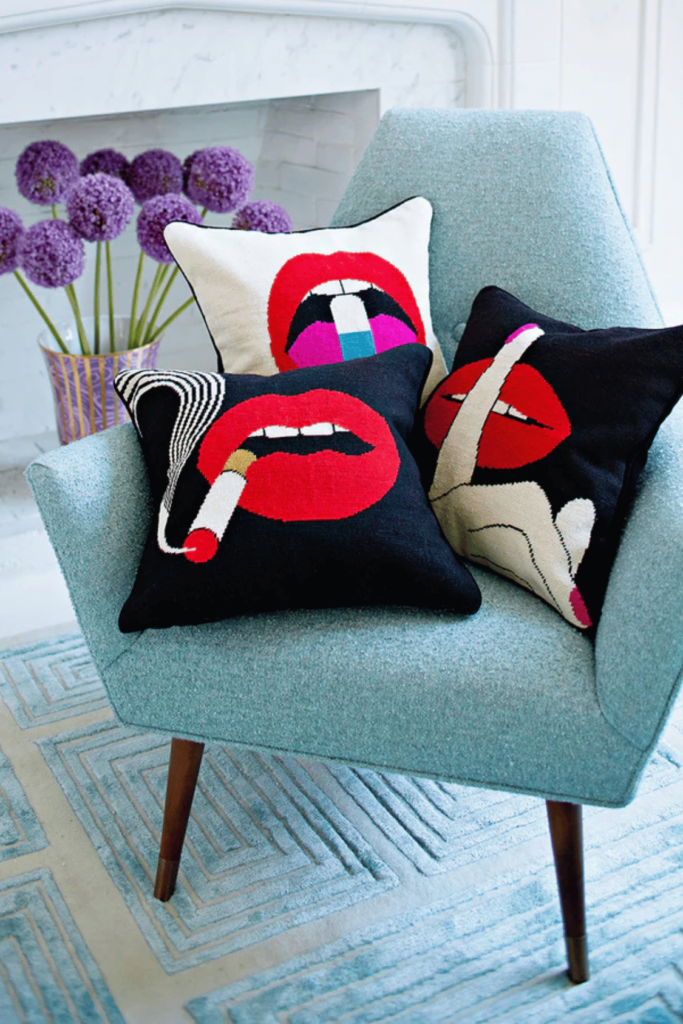 Lush Collective | Jonathan Adler Lips Full Dose Needlepoint Pillow