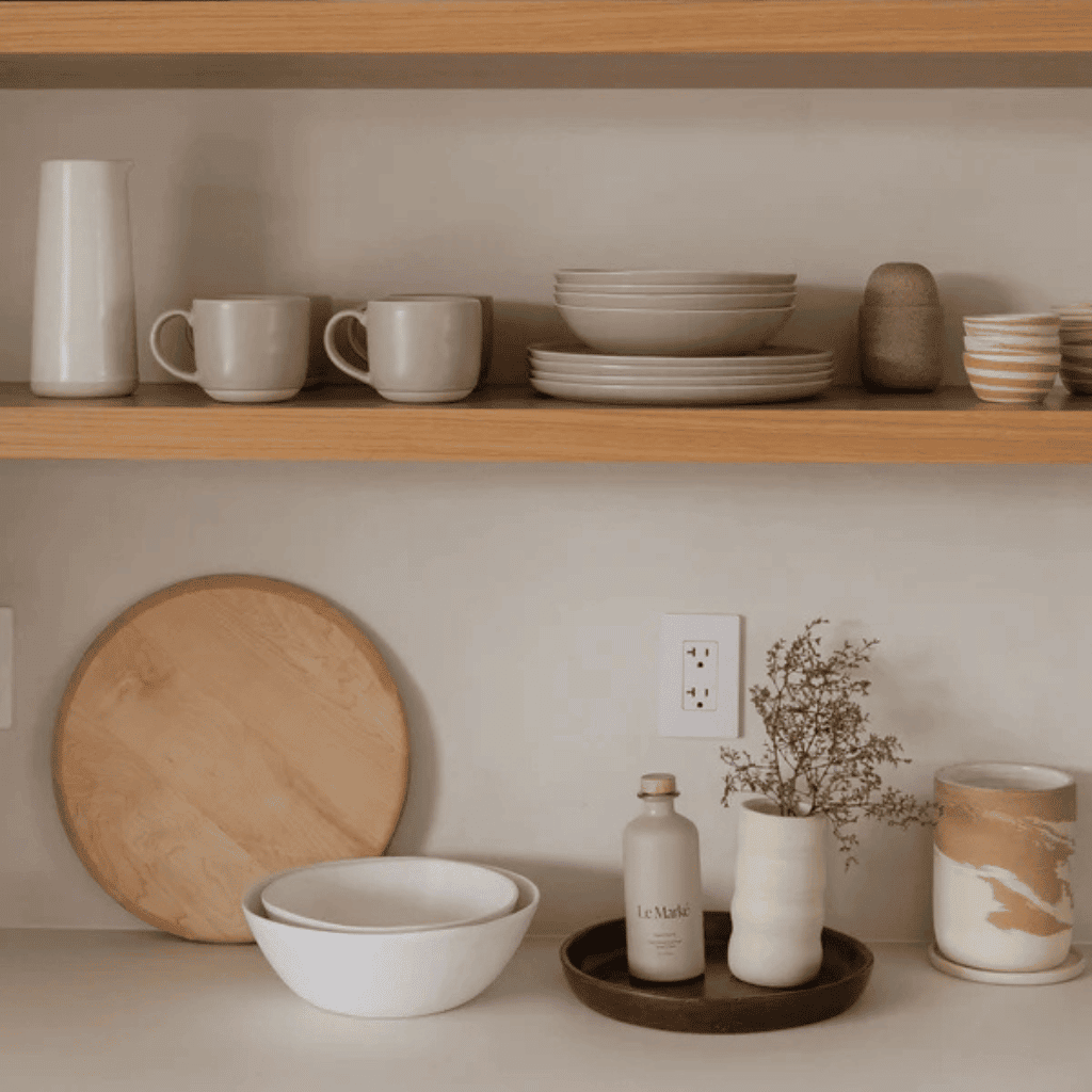 Minimalist neutral ceramics and tableware for modern home decor and kitchen essentials.